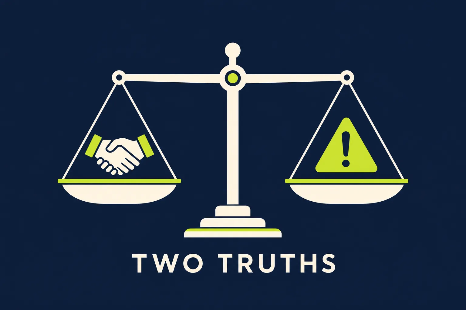 Is affiliate marketing legit? Two truths A balanced scale holding a handshake on one side and a warning triangle on the other — affiliate marketing's two truths